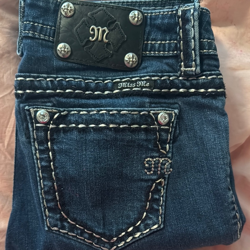 Miss Me Blue Skinny Jeans with Contrast Stitching